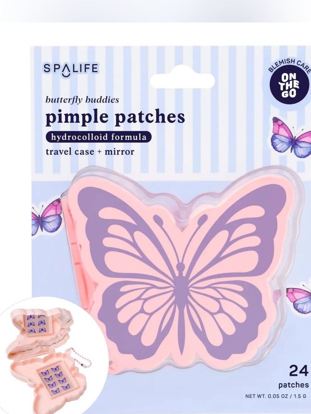 SpaLife Butterfly Buddies Hydrocolloid Pimple Patches 24ct NIP Case Mirror